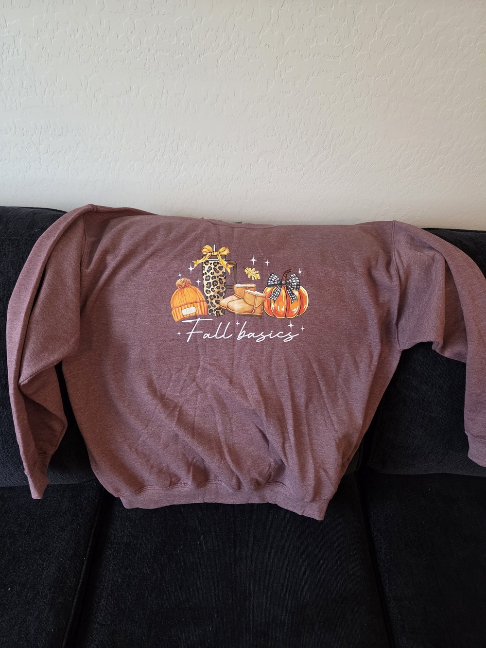 Gildan Women's Scoop Neck Sweatshirt - Mauve with Orange & Yellow Print